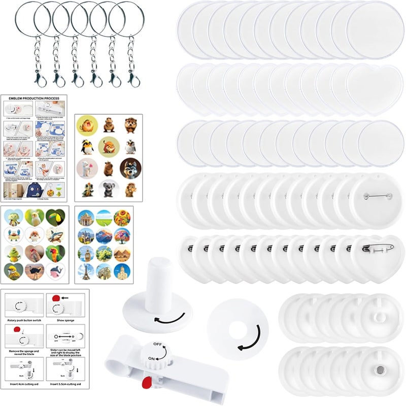 Nexstron 76Pcs Button Maker Machine Pins, Magnets & Keychains Refill Pack, Pin Maker Installation-Free 55mm+35mm DIY Magnet Maker Press Machine Kit Magnet & Keychain&Circle Cutter&Scissors - Image 1